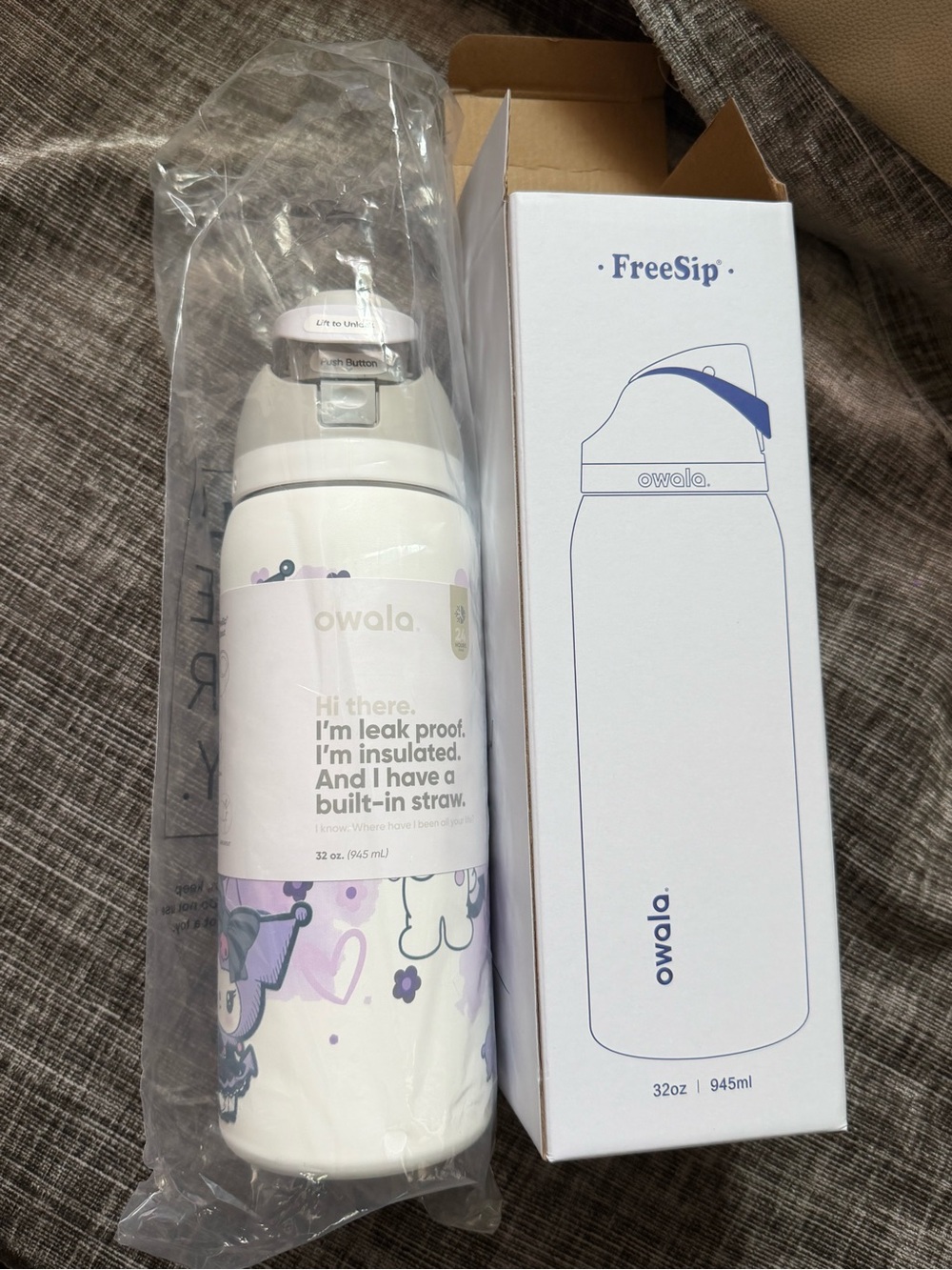 FreeSip Women’s Insulated Water Bottle — White with Lavender Print